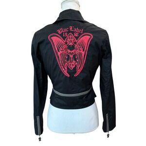 Blac Label Pink Moto Jacket Studded‎ Black Cotton Cropped Zip Detail Small